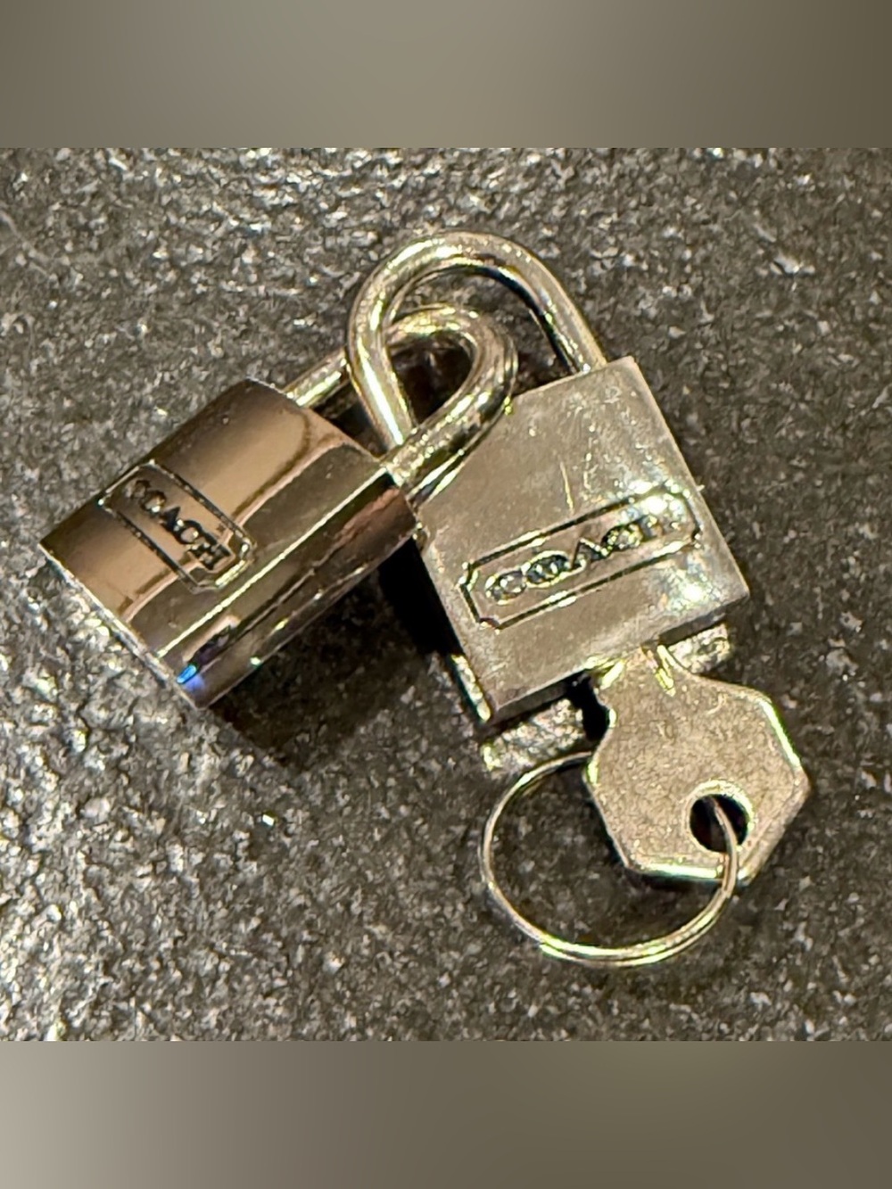 Rare beautiful Silver tone not gold Coach mini Double Padlock Key Charm